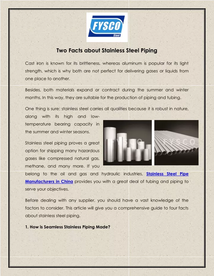 two facts about stainless steel piping