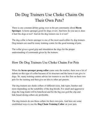 do dog trainers use choke chains on their own pets