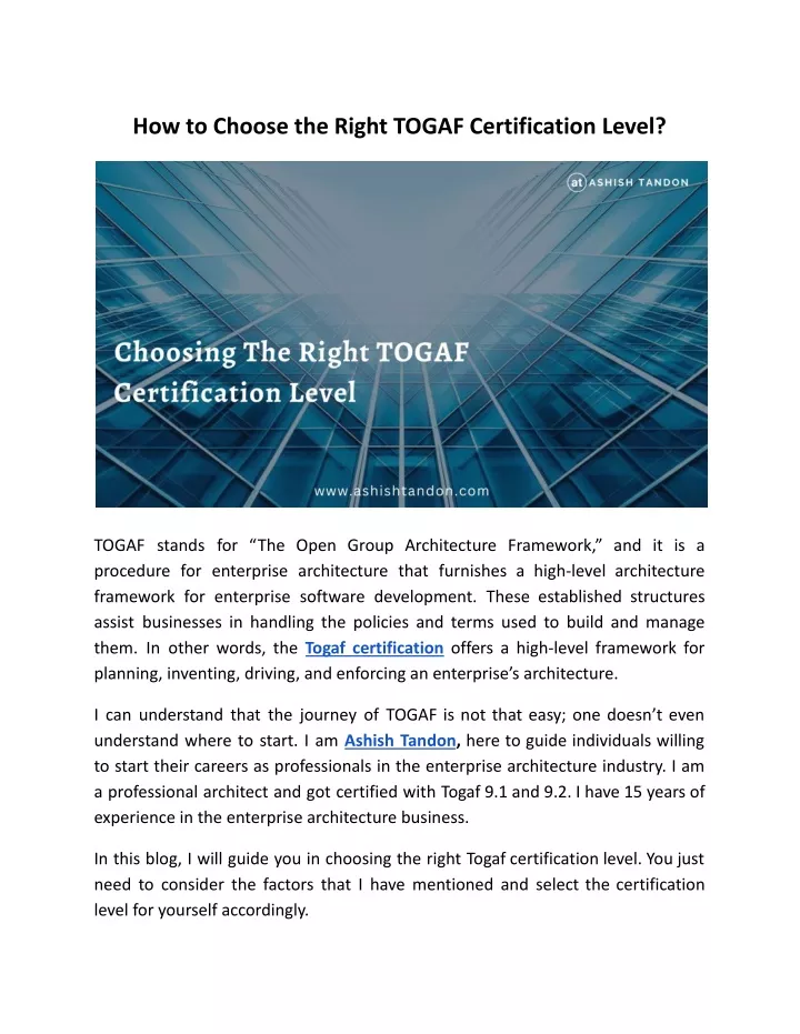 how to choose the right togaf certification level
