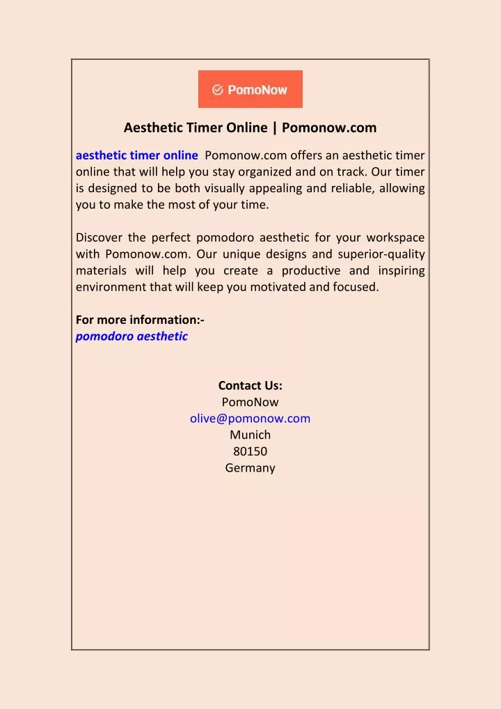 aesthetic timer online pomonow com
