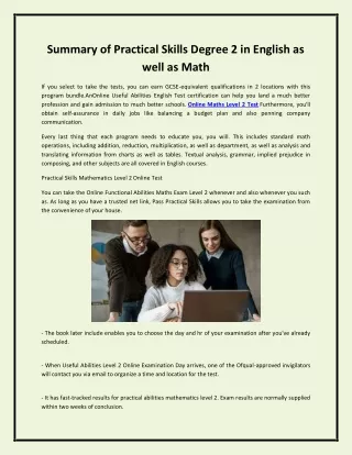 summary of practical skills degree 2 in english