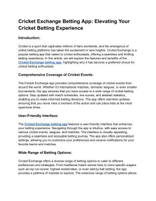 Cricket Exchange Betting App_ Elevating Your Cricket Betting Experience