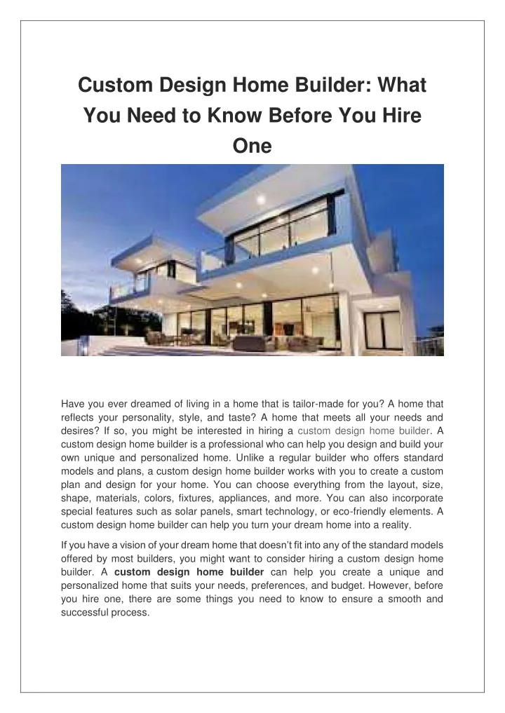 custom design home builder what you need to know