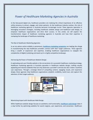Power of Healthcare Marketing Agencies in Australia