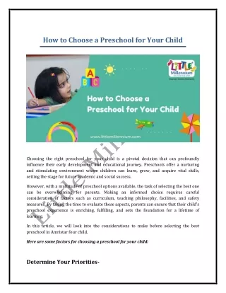How to Choose a Preschool for Your Child
