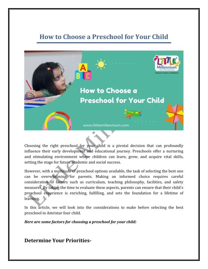 how to choose a preschool for your child