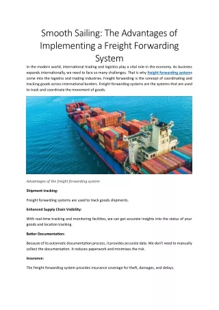 Smooth Sailing: The Advantages of Implementing a Freight Forwarding System