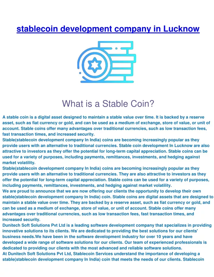 stablecoin development company in lucknow