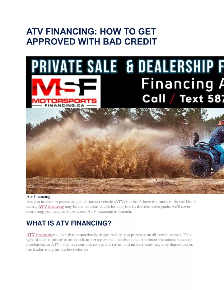 atv financing how to get approved with bad credit