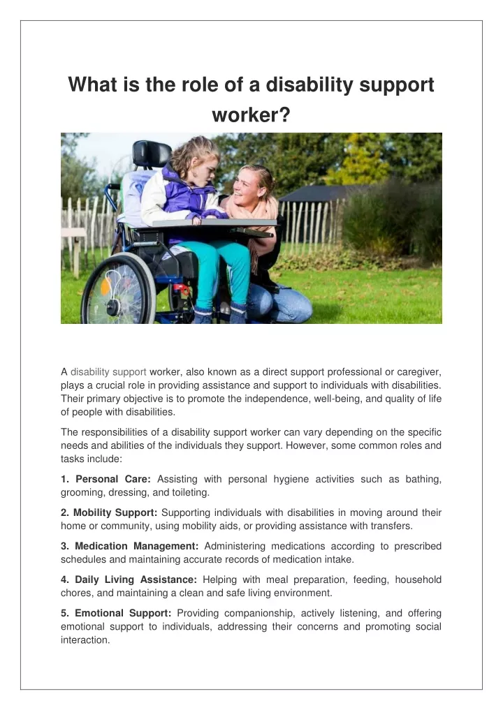 what is the role of a disability support worker