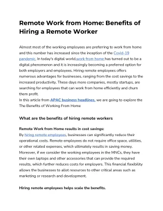Remote Work from Home_ Benefits of Hiring a Remote Worker