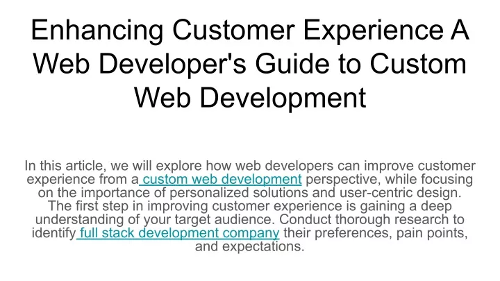 enhancing customer experience a web developer