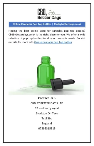 Online Cannabis Pop Top Bottles