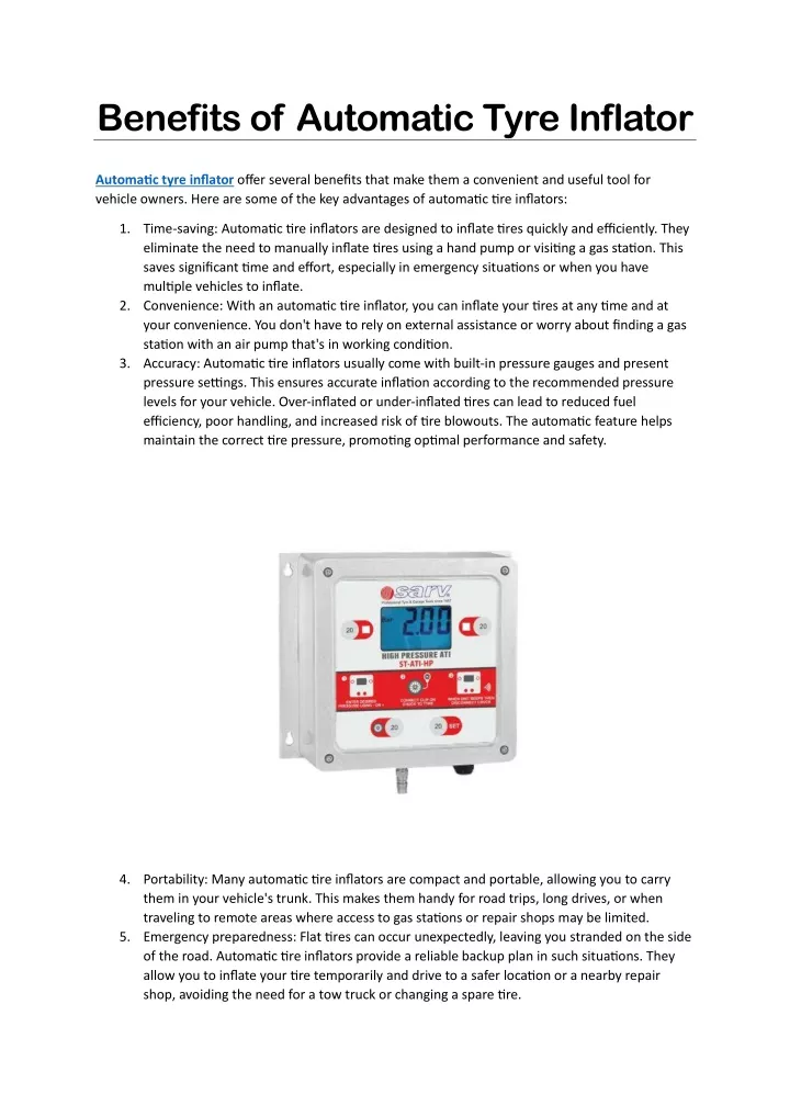 benefits of automatic tyre inflator