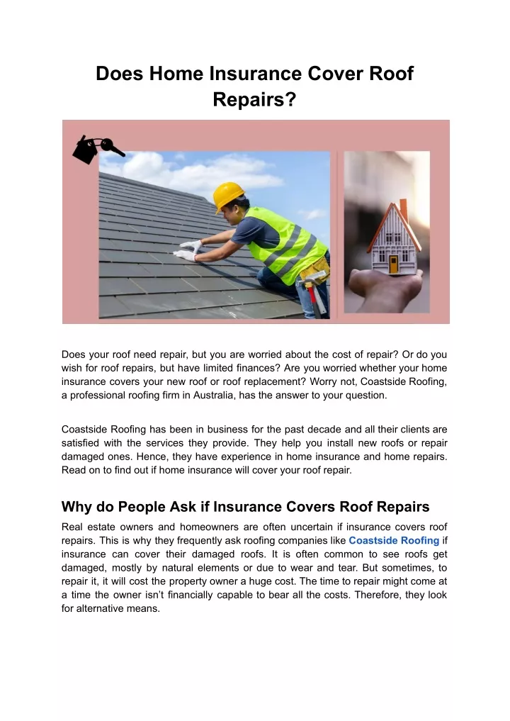 does home insurance cover roof repairs