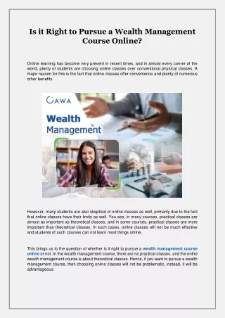 Is it Right to Pursue a Wealth Management Course Online?