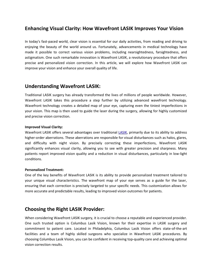 enhancing visual clarity how wavefront lasik