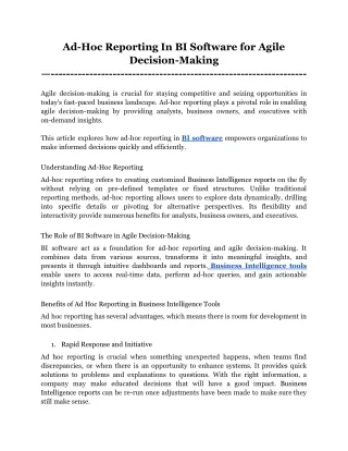 ad hoc reporting in bi software for agile