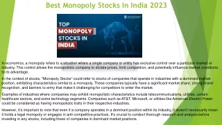 Best Monopoly Stocks In India 2023