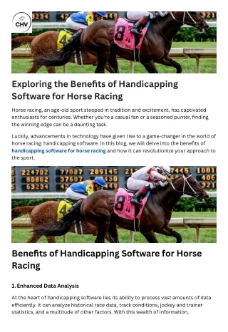 Exploring the Benefits of Handicapping Software for Horse Racing