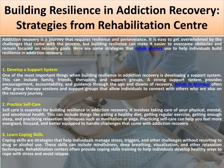 building resilience in addiction recovery strategies from rehabilitation centre