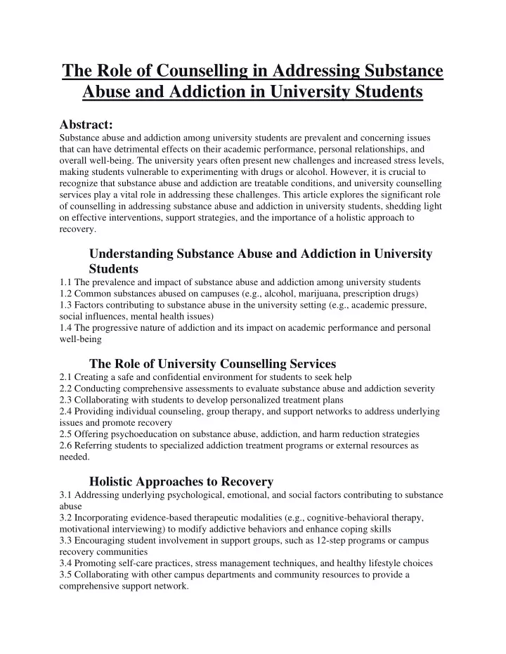 the role of counselling in addressing substance