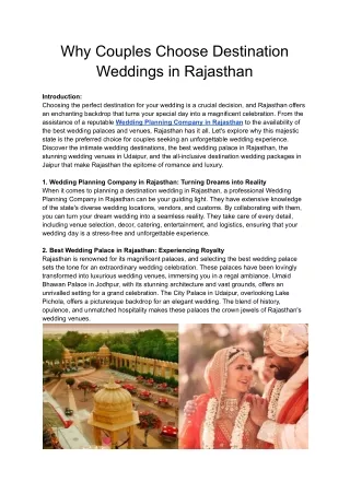 Why Couples Choose Destination Weddings in Rajasthan