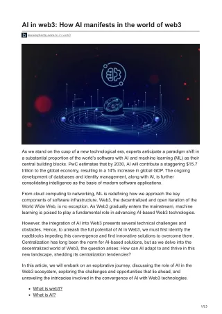 ai in web3 how ai manifests in the world of web3