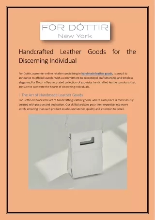 Handcrafted Leather Goods for the Discerning Individual