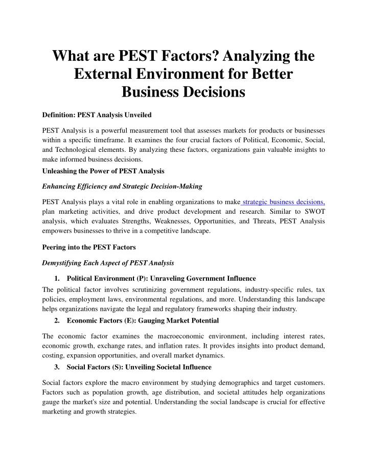 what are pest factors analyzing the external