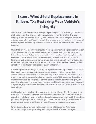 Expert Windshield Replacement in Killeen, TX: Restoring Your Vehicle's Integrity