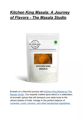 Kitchen King Masala: A Journey of Flavors - The Masala Studio