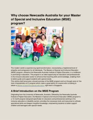 Why choose Newcastle Australia for your Masters of Special Inclusive Education (MSIE) programme_