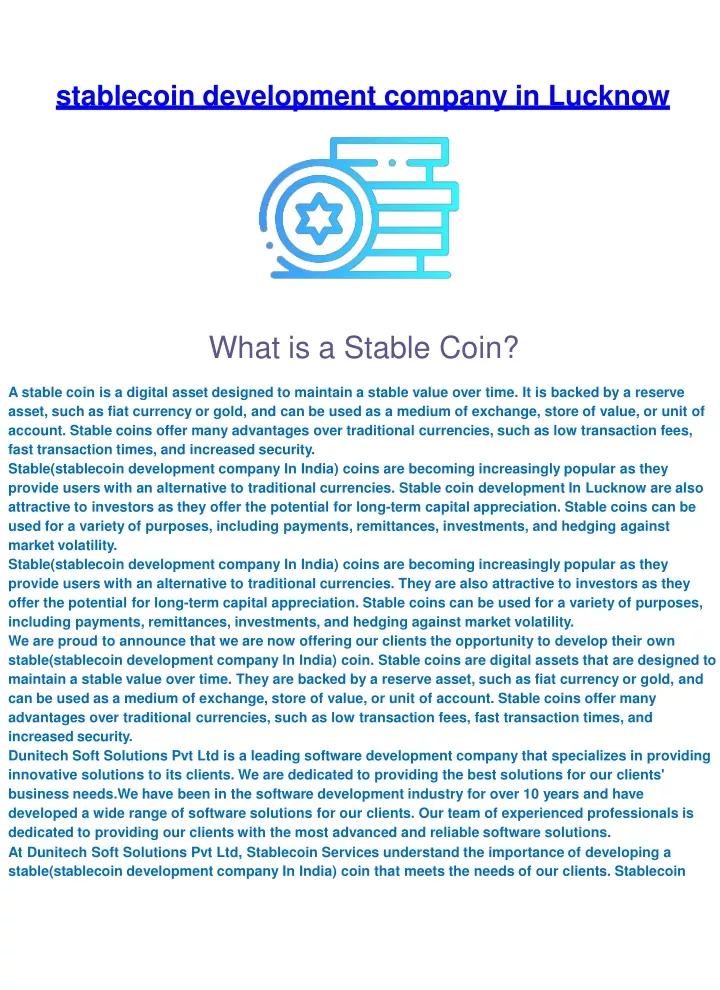 stablecoin development company in lucknow