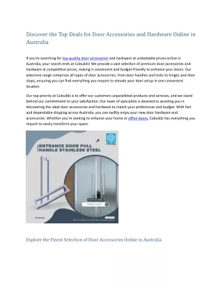 Discover the Top Deals for Door Accessories and Hardware Online in Australia