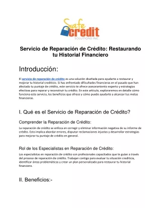 Servicio de Reparación de Crédito: Restaura tu Historial Financiero