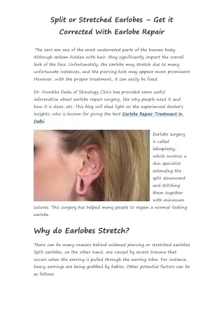 Split or Stretched Earlobes – Get it Corrected With Earlobe Repair