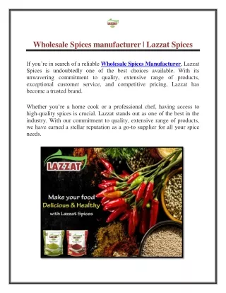 Wholesale Spices Manufacturer | Lazzat Spices