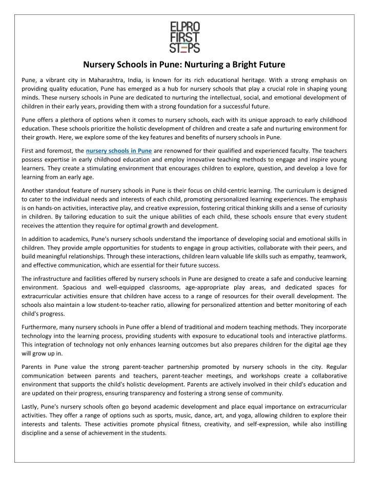 nursery schools in pune nurturing a bright future