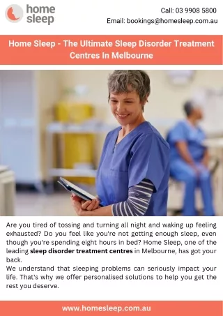 Home Sleep - The Ultimate Sleep Disorder Treatment Centres In Melbourne