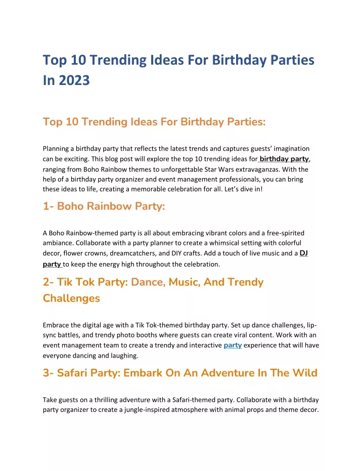top 10 trending ideas for birthday parties in 2023