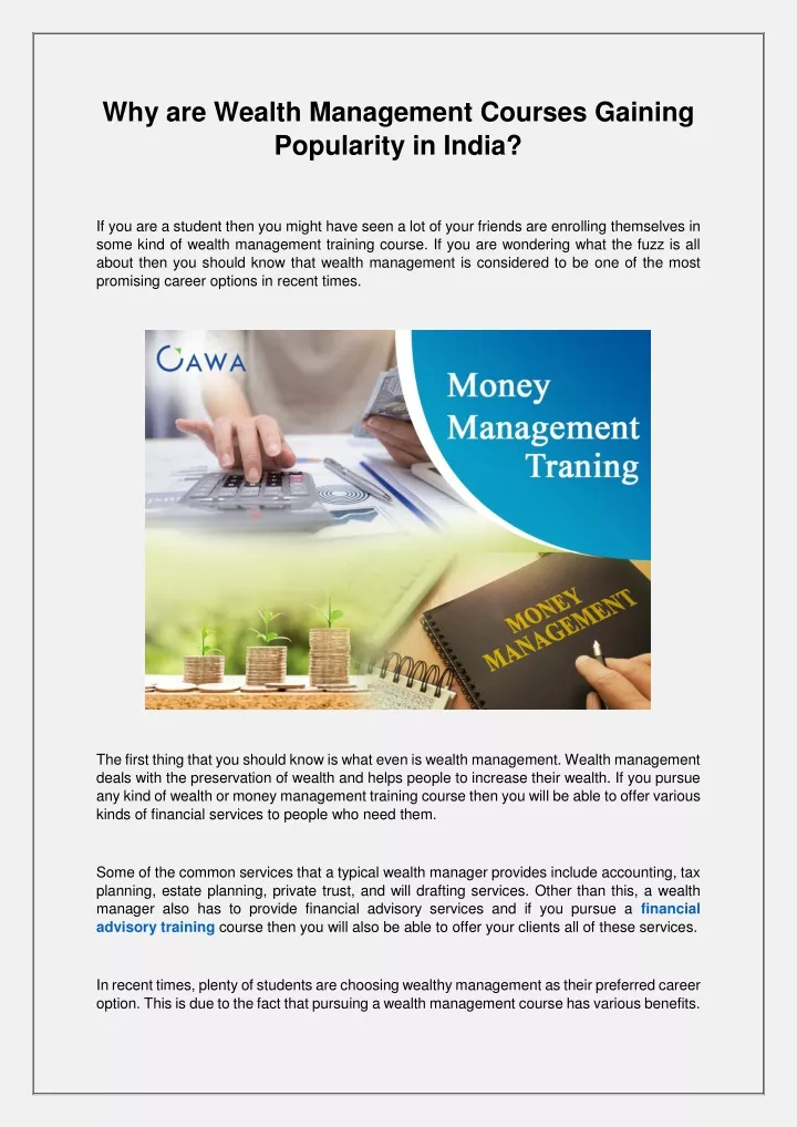 why are wealth management courses gaining