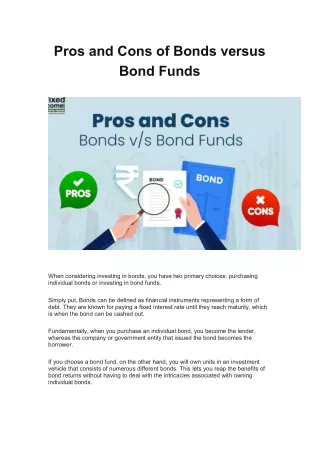 Pros and Cons of Bonds versus Bond Funds