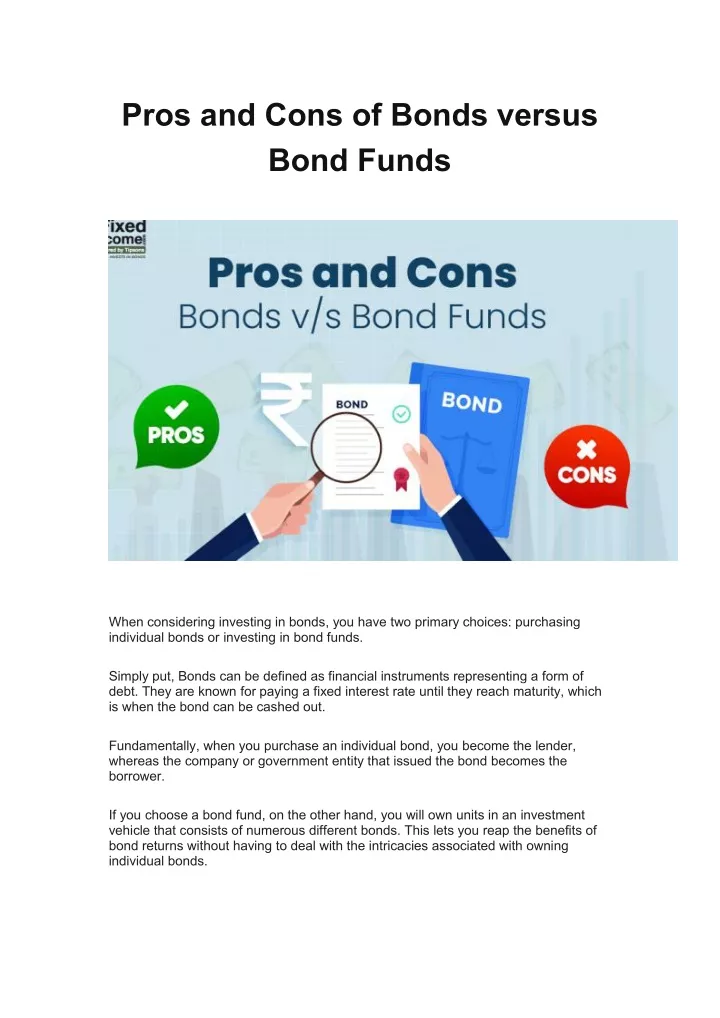 pros and cons of bonds versus bond funds