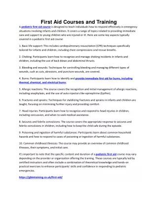 first aid courses and training a pediatric first