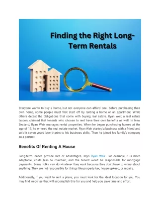 Ryan Weir - Tips on Finding the Right Long-Term Rentals