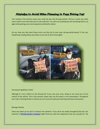 mistakes to avoid when planning to pass driving