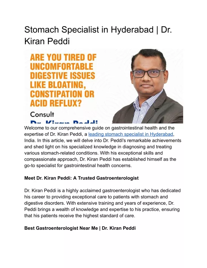 stomach specialist in hyderabad dr kiran peddi