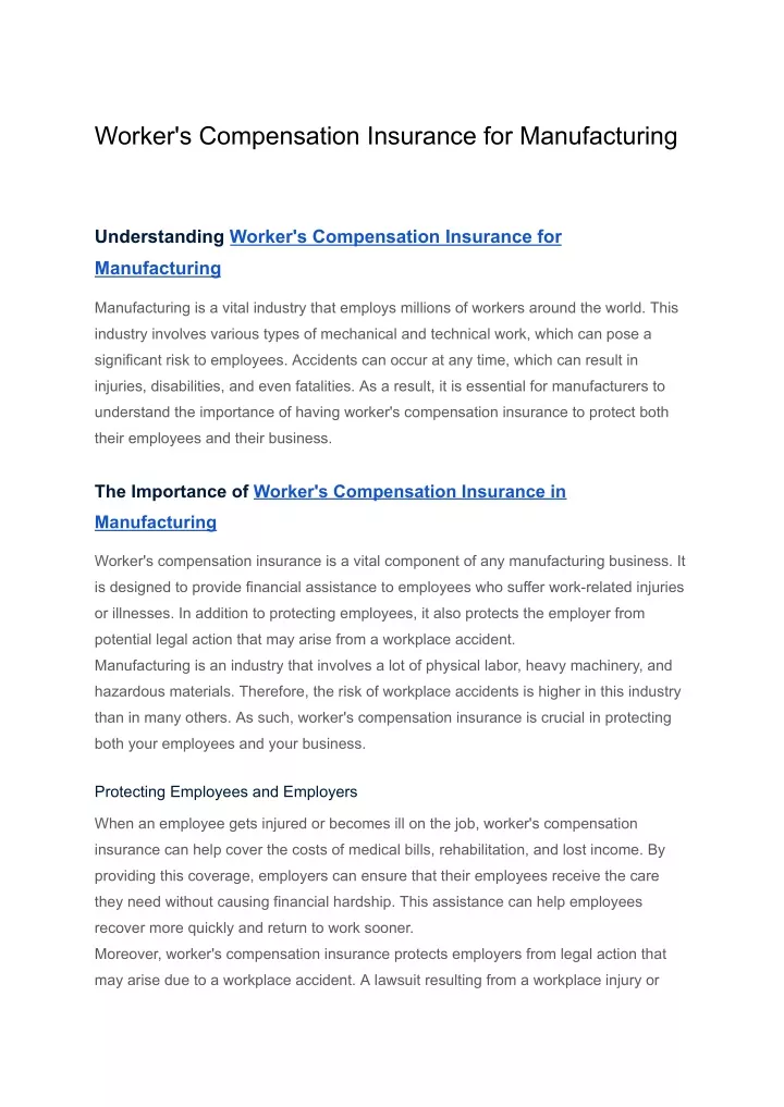 worker s compensation insurance for manufacturing