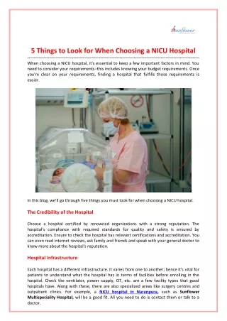 5 Things to Look for When Choosing a NICU Hospital
